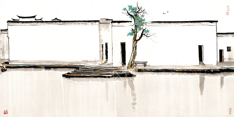 近现代 吴冠中 双燕 50x100cm